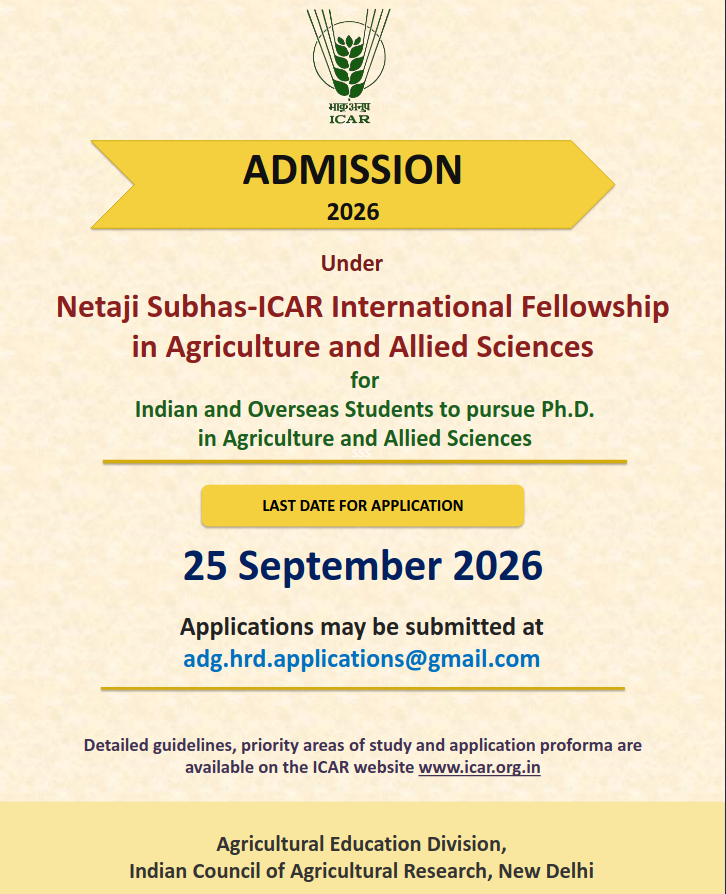 Netaji Subhash ICAR International Fellowship - 2026